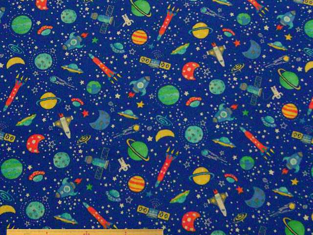 宇宙＆ロケット柄・綿ＣＢポプリンプリント(ブルー)