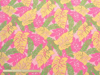 ハワイアン調モンステラ綿ブロードプリント(ピンク)