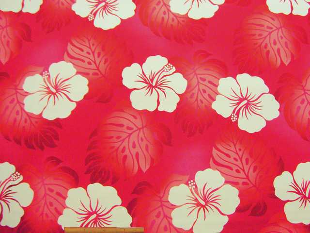 ハイビスカス柄・綿ブロードプリント(レッド)