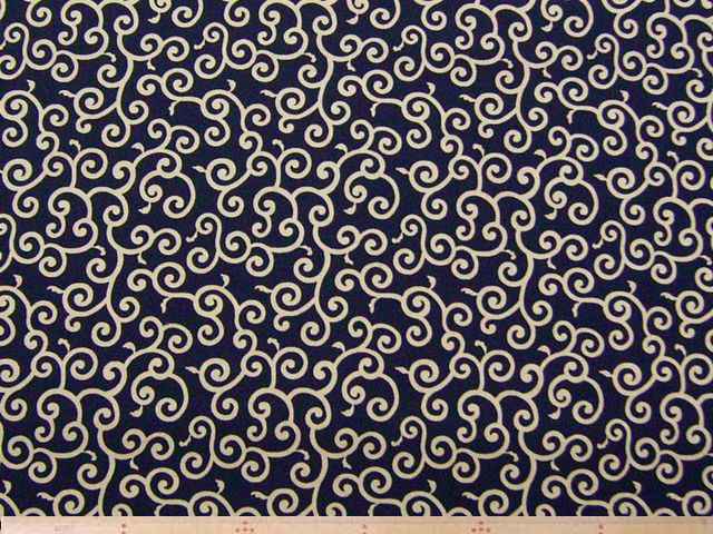 唐草文様・コットンシーチングプリント(ネイビー)