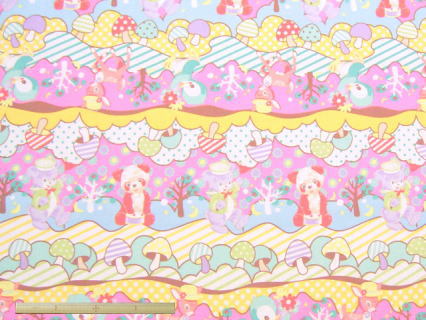 メルヘン調動物柄綿シーチングプリント(ピンク系)