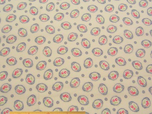 レトロチェリー柄・綿シーチングプリント(キナリ)