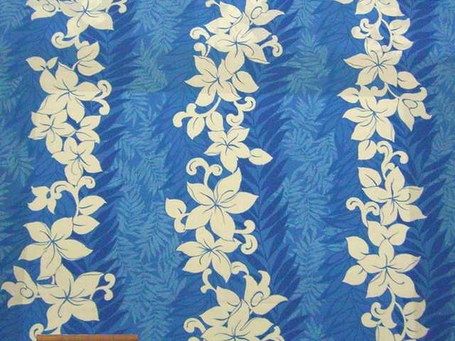 ハワイアン調ポリエステル＆コットンブロードプリント(ブルー)