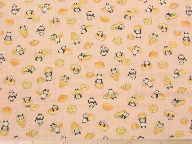 菓子パン＆パンダ柄・綿ダブルガーゼプリント(ピンク)