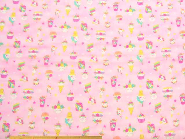 メルヘン調ユニコーン柄・綿ダブルガーゼプリント(ピンク)