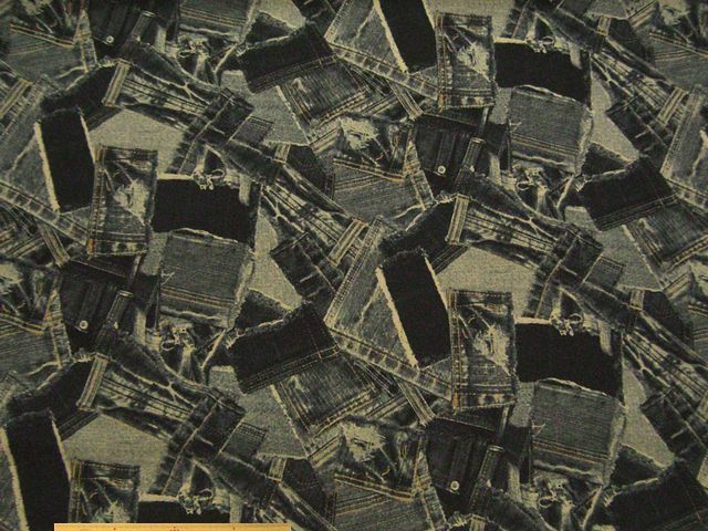 ジーンズ調パッチワーク柄コットンオックスプリント(ネイビー)