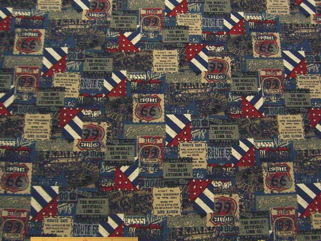 ビンテージ調アメリカン柄コットンオックスプリント(ブルー)