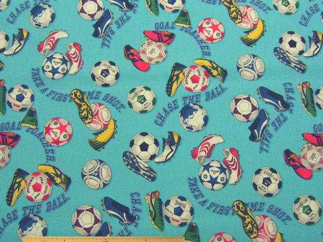 サッカー柄コットンオックスプリント(ライトブルー)