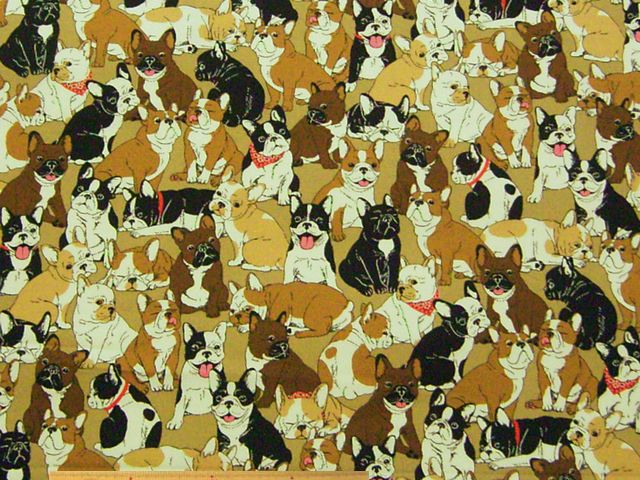 フレンチブルドッグ柄・コットンオックスプリント(薄茶)