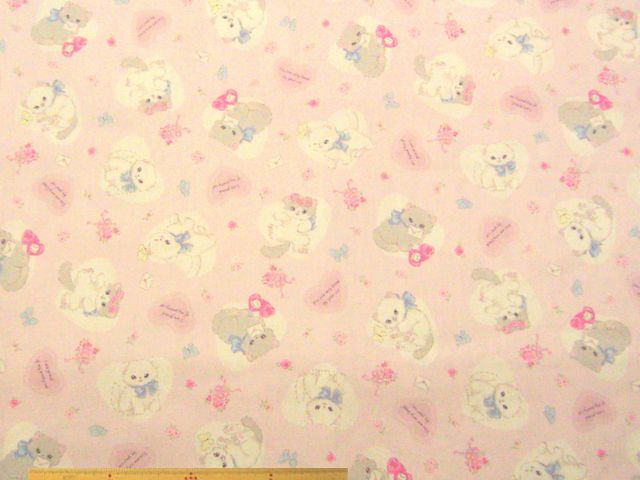 ネコ柄・コットンオックスプリント(薄ピンク)