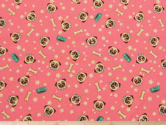 くろすろ～ど・パグ柄綿オックスプリント(ピンク)