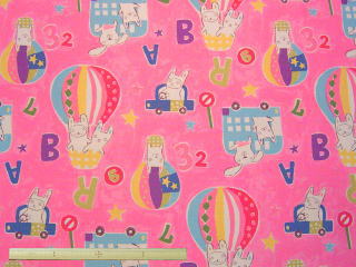 絵本＆バルーン柄・綿オックスプリント(ピンク)