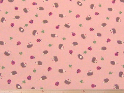 ハリネズミ柄・綿オックスプリント(ピンク)