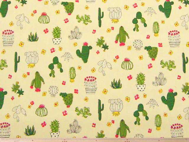 サボテン柄・コットンオックスプリント(キナリ)