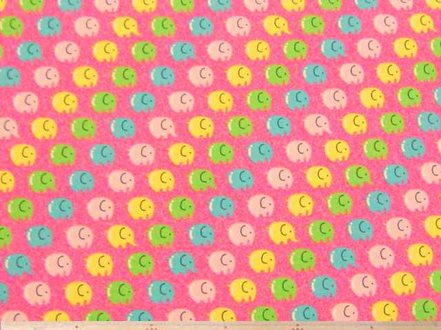 カラフルゾウ柄・綿オックスプリント(ピンク)