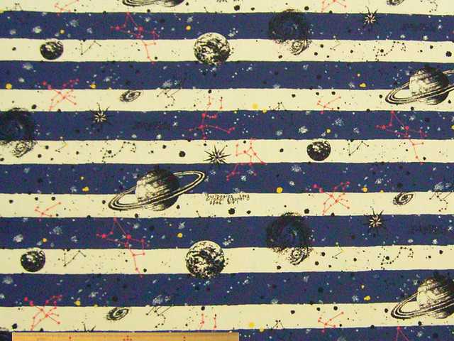 ボーダー＆宇宙・惑星柄・コットンオックスプリント(ネイビー)