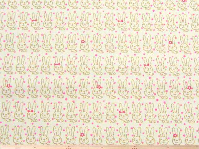 ウサギ柄・ラメ入り綿オックスプリント(ホワイト)