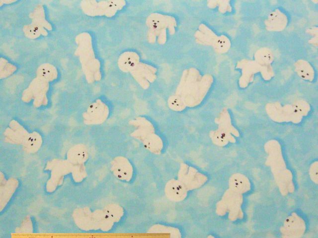 モフモフ犬(ビション・フリーゼ)コットンオックスプリント(サックスブルー)