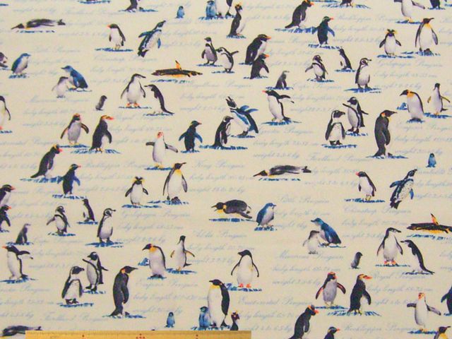 ペンギン柄コットンオックスプリント(オフホワイト)