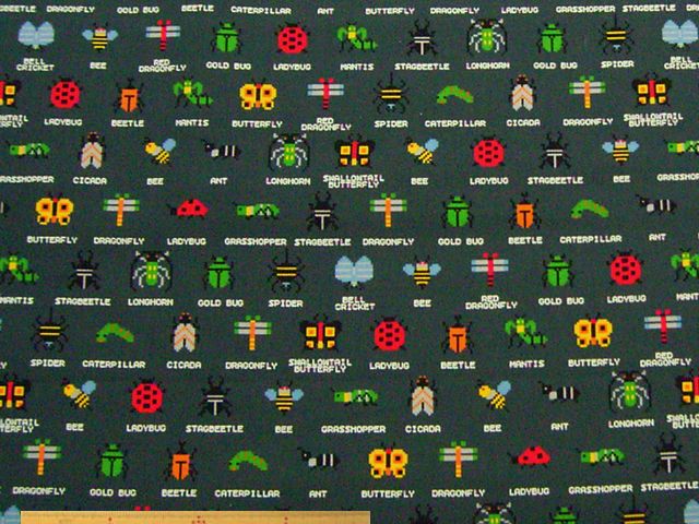 ピクセルアート昆虫柄・コットンオックスプリント(ダークグレー)