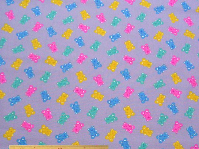 クマのグミキャンディ柄コットンオックスプリント(パープル)