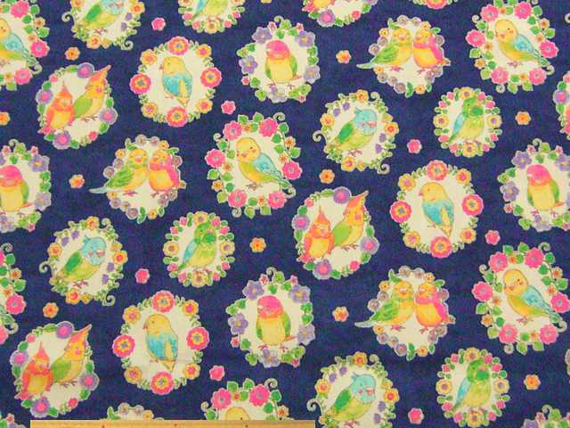 インコ柄・コットンオックスプリント(ネイビー)