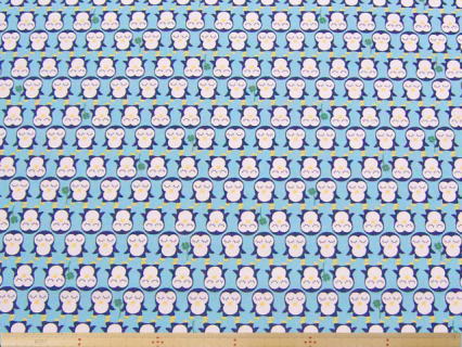 ペンギン柄・綿オックスプリント(ブルー)