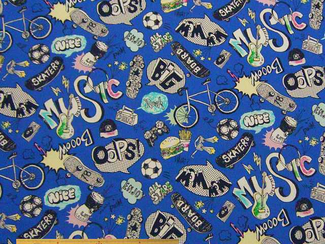 アクティブボーイズ＆ポップ柄・綿オックスプリント(ブルー)