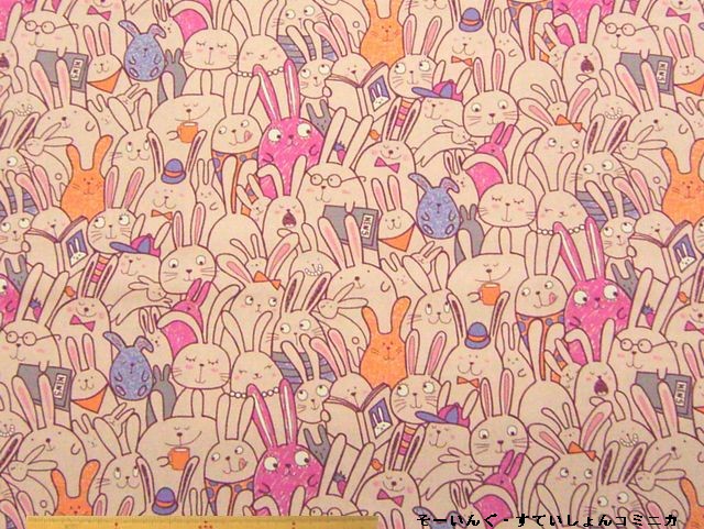 ウサギ柄・コットンオックスプリント(ピンク)