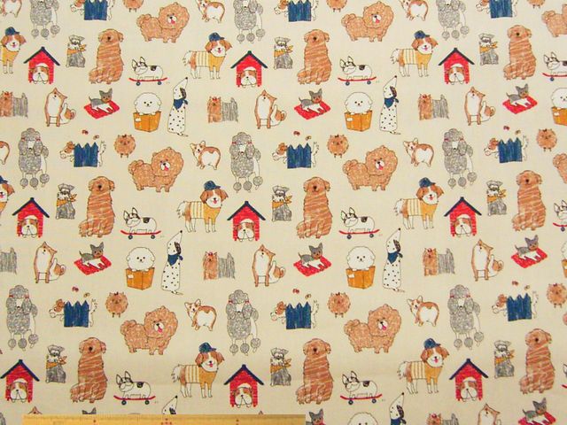 ワンダフルホリデイ　犬柄・コットンオックスプリント(アイボリー)