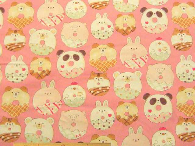 Delicious Animals ドーナツ柄・コットンオックスプリント(ピンク)