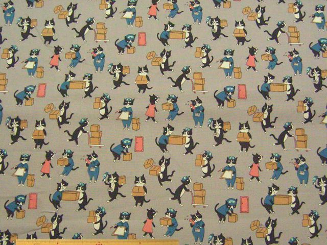 ギュウギュウアニマルズ ハチワレネコの宅配便・コットンオックスプリント(グレー)