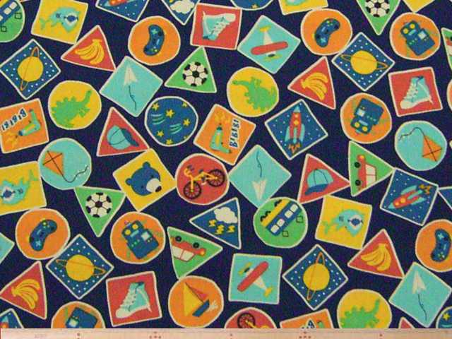 男の子向きホビー柄・綿オックスプリント(ネイビー)