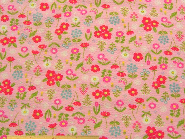 フラワー柄・ピンクコットンリップルプリント(ピンク)