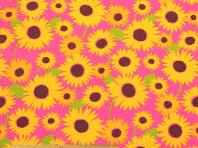 ひまわり柄コットンリップルプリント(ピンク)