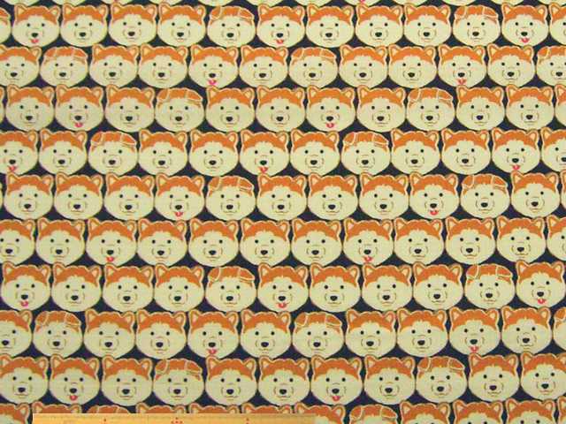 秋田犬柄・綿ツムギクロスドビー和調プリント