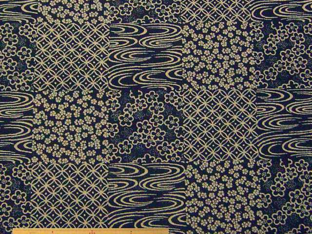 綿ムラ糸和調小紋柄パネルプリント(紺)