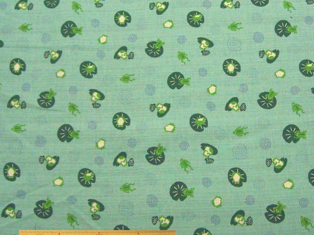 カエル柄・綿ドビークロス和調プリント(ミントブルー)