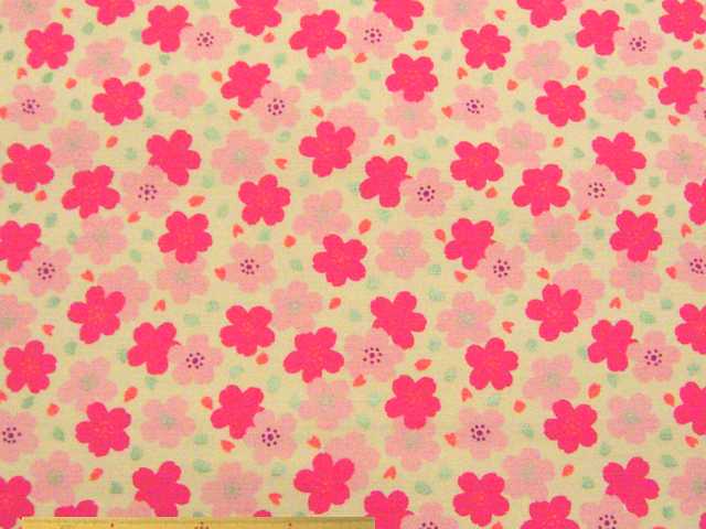 サクラ柄・綿ドビー和調プリント(キナリ)