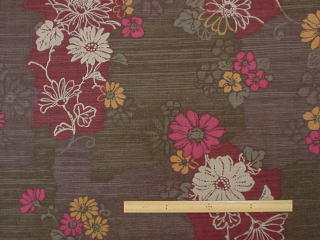 綿サザンクロス和調(花浮かせ地合わせ文様・茶)プリント