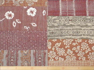 綿サザンクロス和調(変り更紗段文様・エンジ)プリント