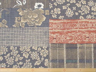 綿サザンクロス和調(変り更紗段文様・青)プリント