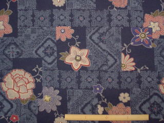綿サザンクロス和調(大島華文様・紺)プリント