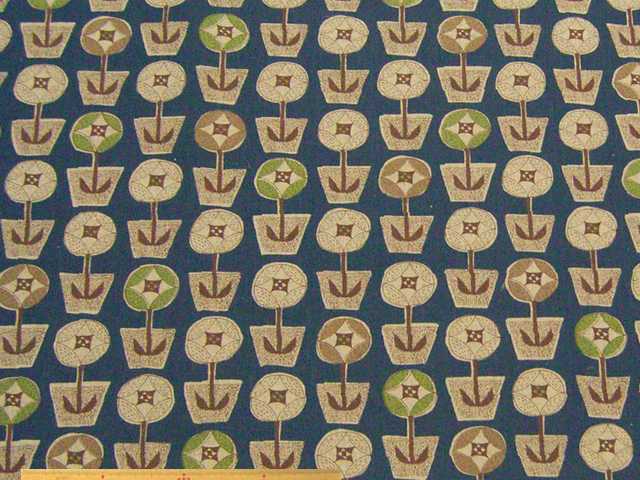 北欧調花柄・綿麻キャンバスプリント(ネイビー)