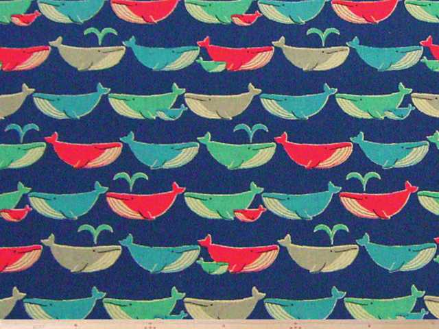 親子クジラ柄・綿麻キャンバスプリント(ブルー)