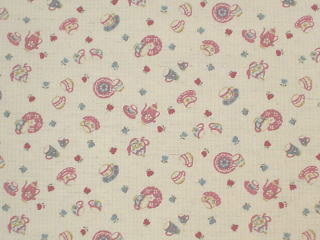 ティータイム柄・綿麻ワッフルプリント(キナリ)