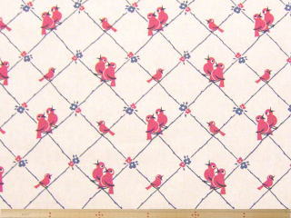 北欧調小鳥柄・ハーフリネンキャンバスプリント(オフホワイト)