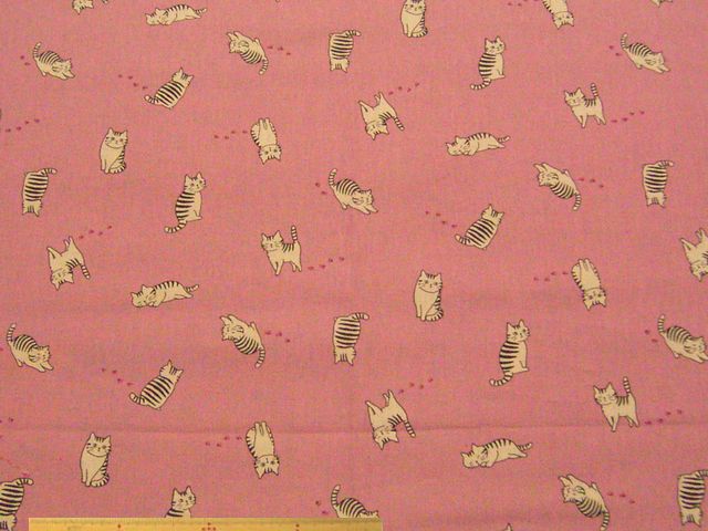 とらねこ柄・綿麻キャンバスプリント(ローズピンク)