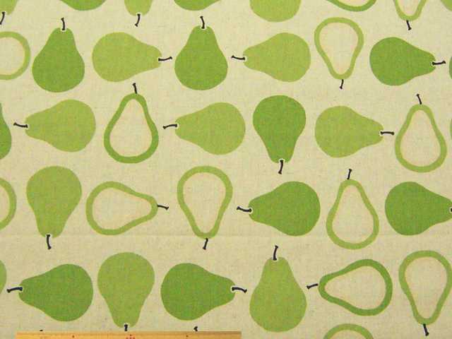 西洋なし柄・綿麻キャンバスプリント(キナリ×ライトグリーン)