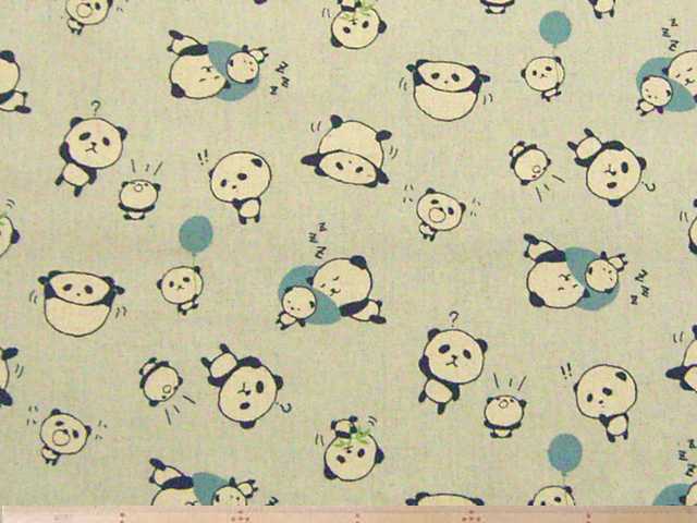親子パンダ柄・綿麻キャンバスプリント(ライトブルー)
